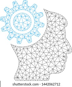 Mesh brain gear polygonal icon vector illustration. Model is based on brain gear flat icon. Triangular network forms abstract brain gear flat carcass.