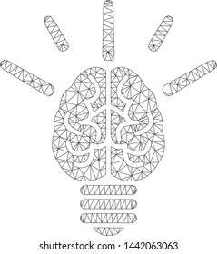 Mesh brain idea bulb polygonal icon vector illustration. Carcass model is based on brain idea bulb flat icon. Triangular network forms abstract brain idea bulb flat model.