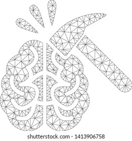Mesh brain impact polygonal icon vector illustration. Carcass model is created from brain impact flat icon. Triangular mesh forms abstract brain impact flat carcass.