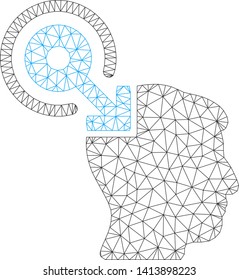 Mesh brain interface plug-in polygonal icon vector illustration. Carcass model is based on brain interface plug-in flat icon. Triangular net forms abstract brain interface plug-in flat model.