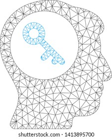Mesh brain key polygonal icon vector illustration. Model is based on brain key flat icon. Triangular net forms abstract brain key flat model.