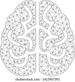 Mesh brain polygonal icon vector illustration. Carcass model is based on brain flat icon. Triangular mesh forms abstract brain flat model.