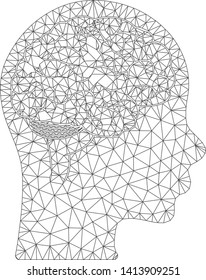 Mesh brain polygonal icon vector illustration. Model is based on brain flat icon. Triangular mesh forms abstract brain flat model.