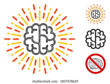 Mesh brain radiance polygonal web icon vector illustration. Carcass model is based on brain radiance flat icon. Triangular net forms abstract brain radiance flat carcass.