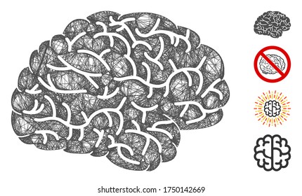 Mesh brain web icon vector illustration. Carcass model is based on brain flat icon. Network forms abstract brain flat carcass. Wire frame flat web network isolated on a white background.