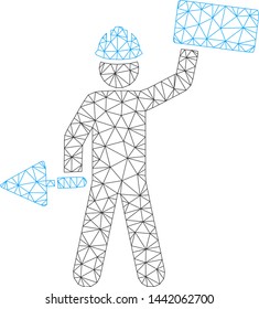 Mesh brickwork builder polygonal icon vector illustration. Carcass model is based on brickwork builder flat icon. Triangular net forms abstract brickwork builder flat model.