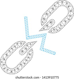 Mesh broken chain link polygonal symbol vector illustration. Model is based on broken chain link flat icon. Triangle mesh forms abstract broken chain link flat model.