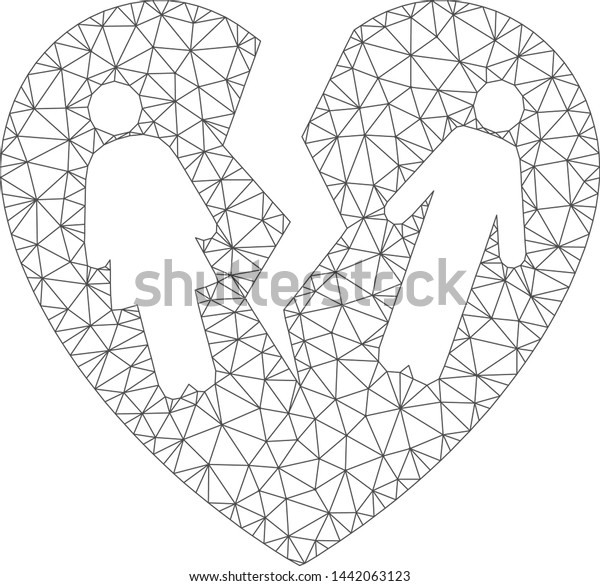 Mesh broken
family heart polygonal icon vector illustration. Model is based on
broken family heart flat icon. Triangular mesh forms abstract
broken family heart flat
model.