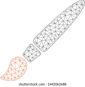 Mesh brush polygonal icon vector illustration. Carcass model is created from brush flat icon. Triangular network forms abstract brush flat model.