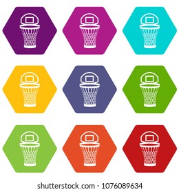 Mesh bucket icons 9 set coloful isolated on white for web