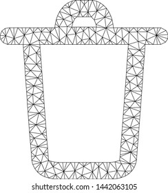 Mesh bucket polygonal 2d vector illustration. Model is based on bucket flat icon. Triangle mesh forms abstract bucket flat model. Wire frame 2D polygonal line network isolated on a white background.