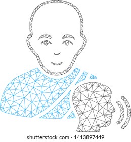 Mesh buddhist confession polygonal 2d vector illustration. Model is based on buddhist confession flat icon. Triangle network forms abstract buddhist confession flat model.