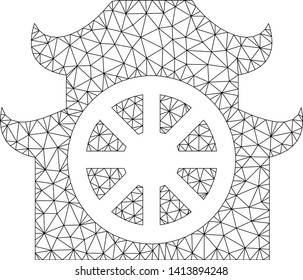 Mesh buddhist temple polygonal icon vector illustration. Model is based on buddhist temple flat icon. Triangle network forms abstract buddhist temple flat model.