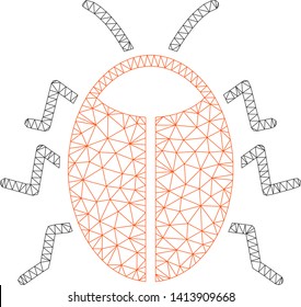 Mesh bug polygonal icon vector illustration. Model is based on bug flat icon. Triangle network forms abstract bug flat model. Wire frame flat polygonal line network isolated on a white background.