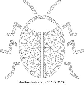 Mesh bug polygonal symbol vector illustration. Carcass model is based on bug flat icon. Triangle net forms abstract bug flat model.