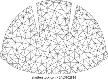 Mesh builder helmet polygonal 2d vector illustration. Carcass model is based on builder helmet flat icon. Triangular mesh forms abstract builder helmet flat carcass.