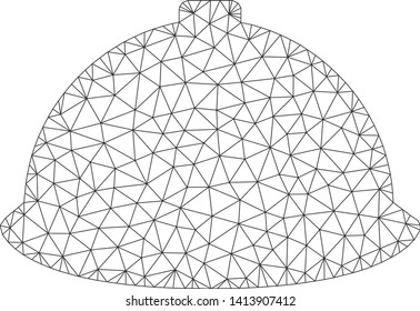 Mesh builder helmet polygonal icon vector illustration. Carcass model is based on builder helmet flat icon. Triangular mesh forms abstract builder helmet flat carcass.
