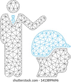 Mesh builder management polygonal icon vector illustration. Carcass model is based on builder management flat icon. Triangle net forms abstract builder management flat model.