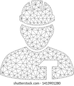 Mesh builder person polygonal icon vector illustration. Carcass model is based on builder person flat icon. Triangle mesh forms abstract builder person flat model.