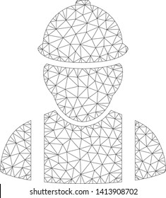 Mesh builder polygonal icon vector illustration. Carcass model is based on builder flat icon. Triangular mesh forms abstract builder flat carcass.