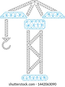 Mesh building crane polygonal icon vector illustration. Carcass model is based on building crane flat icon. Triangular mesh forms abstract building crane flat model.