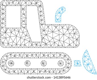 Mesh bulldozer polygonal icon vector illustration. Model is based on bulldozer flat icon. Triangular network forms abstract bulldozer flat model.