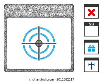 Mesh Bullseye Calendar Page Web Icon Vector Illustration. Carcass Model Is Based On Bullseye Calendar Page Flat Icon. Net Forms Abstract Bullseye Calendar Page Flat Model.