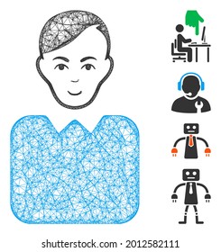 Mesh bureaucrat web symbol vector illustration. Carcass model is based on bureaucrat flat icon. Mesh forms abstract bureaucrat flat model. wireframe flat line network isolated on a white background.