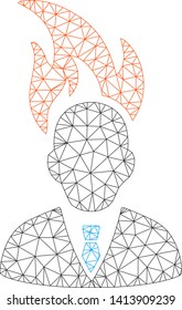 Mesh burn businessman head polygonal symbol vector illustration. Carcass model is based on burn businessman head flat icon. Triangular network forms abstract burn businessman head flat model.
