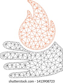 Mesh burn hand polygonal 2d vector illustration. Model is based on burn hand flat icon. Triangular network forms abstract burn hand flat model.