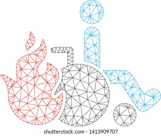 Mesh burn patient polygonal icon vector illustration. Carcass model is created from burn patient flat icon. Triangle net forms abstract burn patient flat carcass.