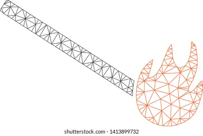 Mesh burned match polygonal icon vector illustration. Model is based on burned match flat icon. Triangular network forms abstract burned match flat model.