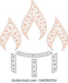 Mesh burner nozzle fire polygonal icon vector illustration. Carcass model is created from burner nozzle fire flat icon. Triangle mesh forms abstract burner nozzle fire flat model.
