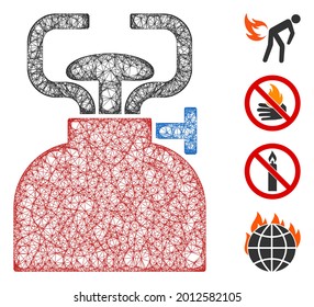 Ilustración vectorial de icono de quemador de malla. El modelo de canal se basa en un icono plano de quemador. La malla forma un modelo plano de quemador abstracto. red web wireframe 2D aislada en un fondo blanco.