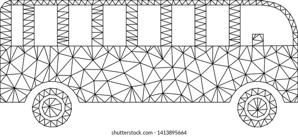 Mesh bus polygonal icon vector illustration. Model is based on bus flat icon. Triangle mesh forms abstract bus flat carcass. Wire frame flat polygonal line network isolated on a white background.