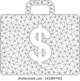 Mesh business case polygonal icon vector illustration. Carcass model is based on business case flat icon. Triangular mesh forms abstract business case flat model.