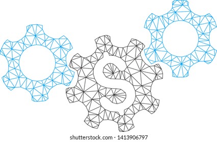 Mesh business gears polygonal icon vector illustration. Model is based on business gears flat icon. Triangle network forms abstract business gears flat model.