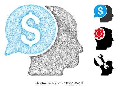 Ilustración vectorial de icono web poligonal de idea de negocio de malla. El modelo se basa en un icono plano de idea de negocio. La red de triángulo forma un modelo plano de ideas empresariales abstractas.