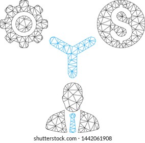 Mesh business scheme polygonal 2d vector illustration. Carcass model is based on business scheme flat icon. Triangular network forms abstract business scheme flat carcass.