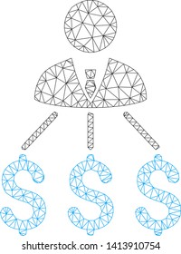 Mesh businessman expenses polygonal icon vector illustration. Model is based on businessman expenses flat icon. Triangle network forms abstract businessman expenses flat model.