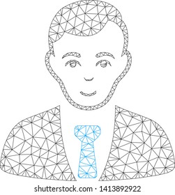 Mesh businessman polygonal icon vector illustration. Carcass model is based on businessman flat icon. Triangle mesh forms abstract businessman flat carcass.