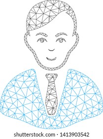 Mesh businessman polygonal icon vector illustration. Carcass model is created from businessman flat icon. Triangular network forms abstract businessman flat carcass.