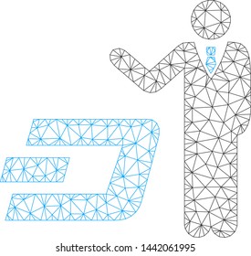 Mesh businessman show Dash polygonal icon vector illustration. Carcass model is based on businessman show Dash flat icon. Triangle network forms abstract businessman show Dash flat carcass.