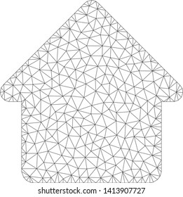 Mesh cabin polygonal icon vector illustration. Model is created from cabin flat icon. Triangular network forms abstract cabin flat model.