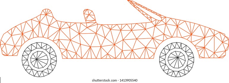 Mesh cabriolet polygonal icon vector illustration. Carcass model is created from cabriolet flat icon. Triangular network forms abstract cabriolet flat model.