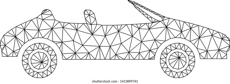 Mesh cabriolet polygonal symbol vector illustration. Carcass model is based on cabriolet flat icon. Triangle network forms abstract cabriolet flat model.