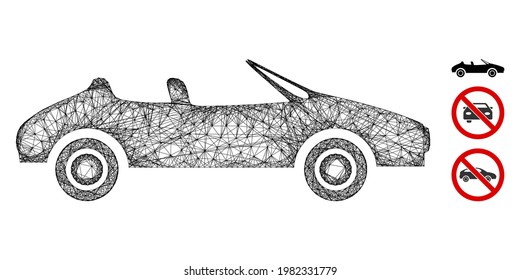 Ilustración vectorial 2d de la red poligonal de malla cabriolet. El modelo se basa en el icono plano de cabriolet. La red triangular forma canales planos de cabriolet abstractos.