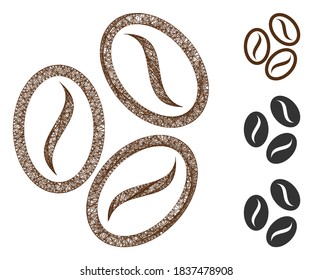 Mesh cacao beans polygonal web 2d vector illustration. Carcass model is based on cacao beans flat icon. Triangle network forms abstract cacao beans flat model.
