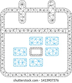 Mesh calendar date polygonal icon vector illustration. Carcass model is created from calendar date flat icon. Triangular network forms abstract calendar date flat carcass.