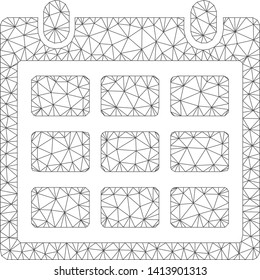 Mesh calendar polygonal 2d vector illustration. Carcass model is based on calendar flat icon. Triangle network forms abstract calendar flat model.